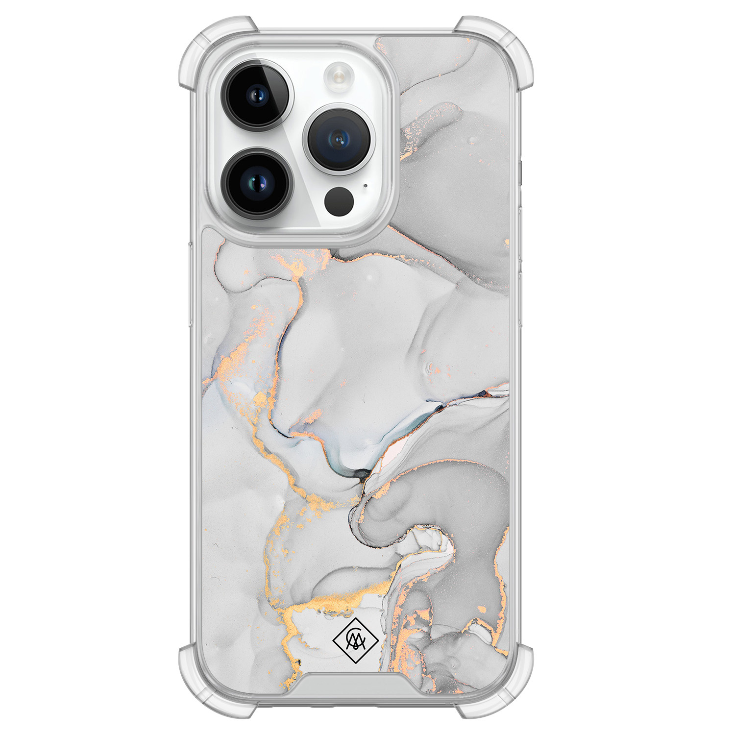 iPhone 14 Pro siliconen shockproof hoesje - Marmer grijs