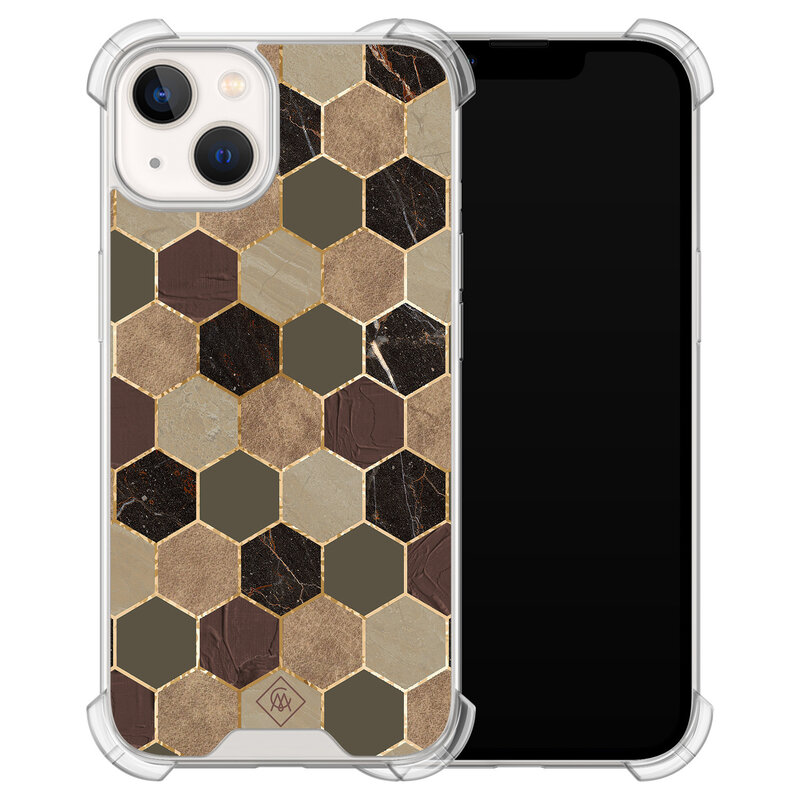 Casimoda iPhone 13 siliconen shockproof hoesje - Kubus groen bruin