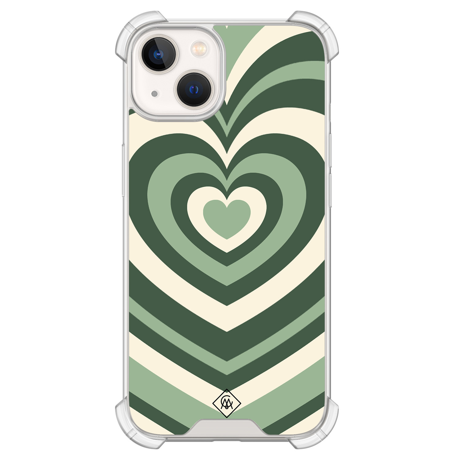 iPhone 13 siliconen shockproof hoesje - Groen hart swirl