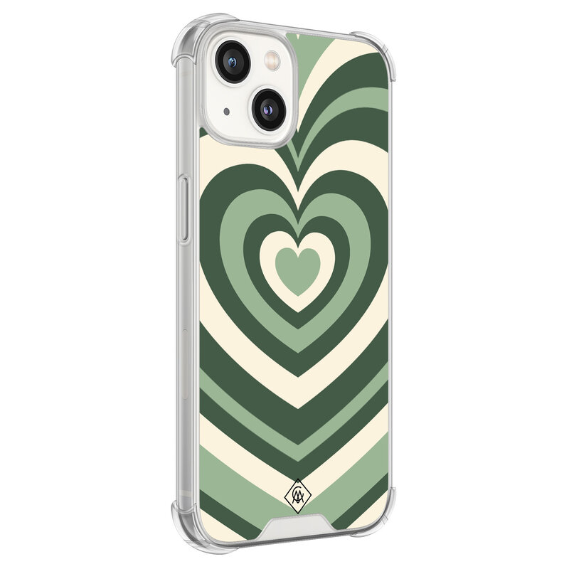 Casimoda iPhone 13 siliconen shockproof hoesje - Groen hart swirl