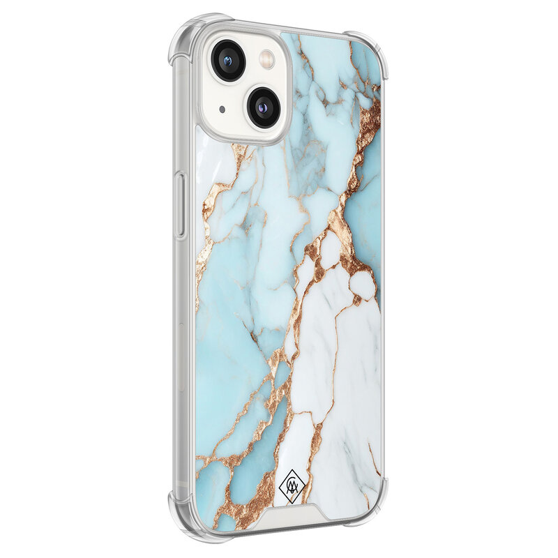 Casimoda iPhone 13 siliconen shockproof hoesje - Marmer lichtblauw