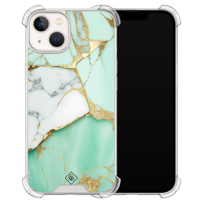 Casimoda iPhone 13 siliconen shockproof hoesje - Marmer mintgroen