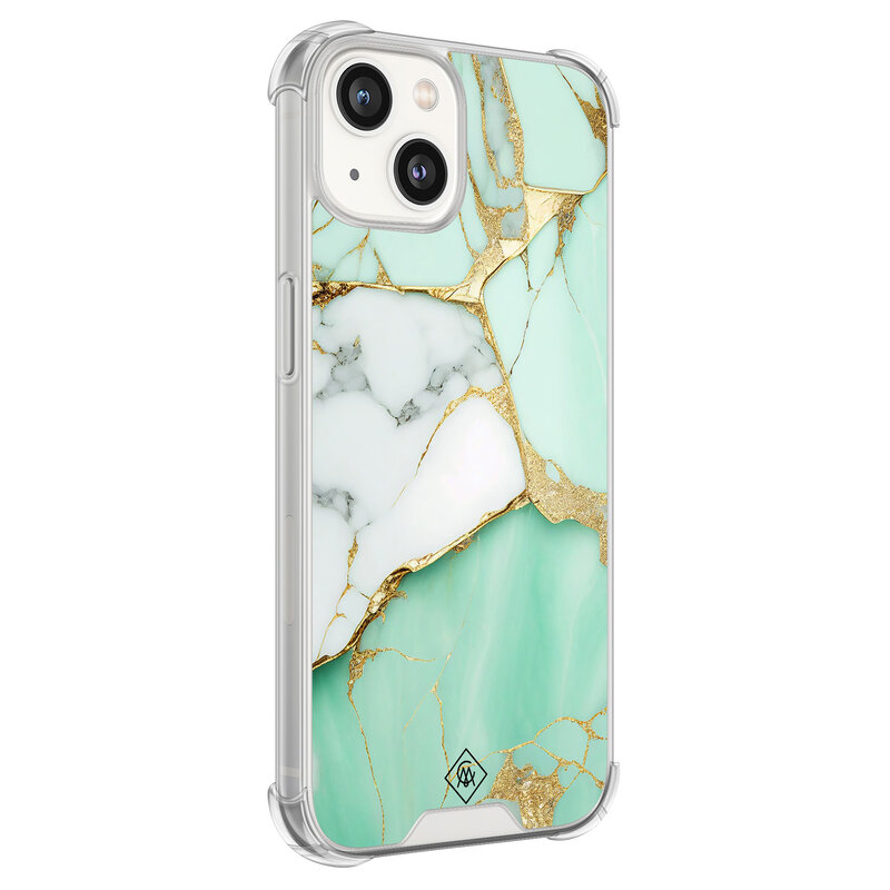 Casimoda iPhone 13 siliconen shockproof hoesje - Marmer mintgroen