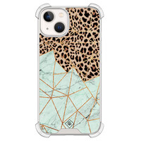 Casimoda iPhone 13 siliconen shockproof hoesje - Luipaard marmer mint