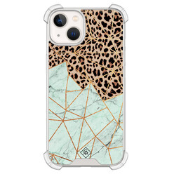 Casimoda iPhone 13 shockproof hoesje - Luipaard marmer mint