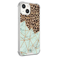 Casimoda iPhone 13 siliconen shockproof hoesje - Luipaard marmer mint