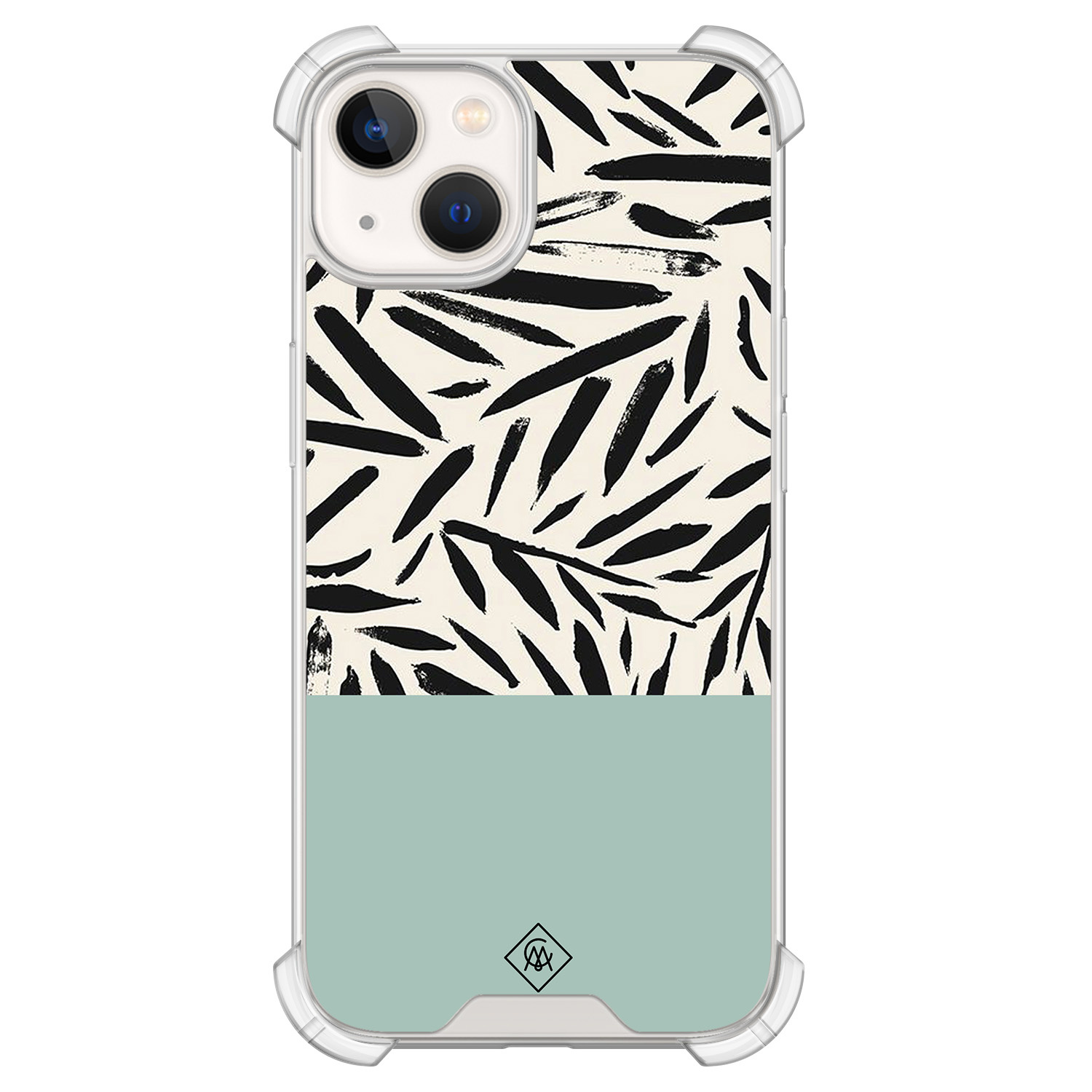 iPhone 13 siliconen shockproof hoesje - Abstract mint palms