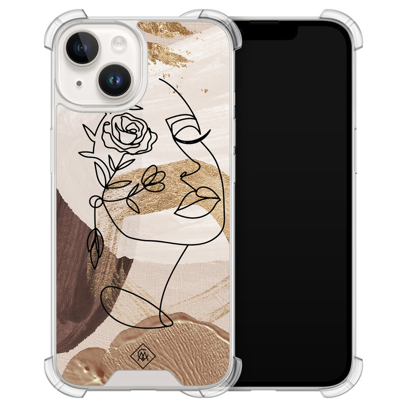 Casimoda iPhone 14 siliconen shockproof hoesje - Abstract gezicht bruin