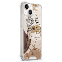 Casimoda iPhone 14 siliconen shockproof hoesje - Abstract gezicht bruin