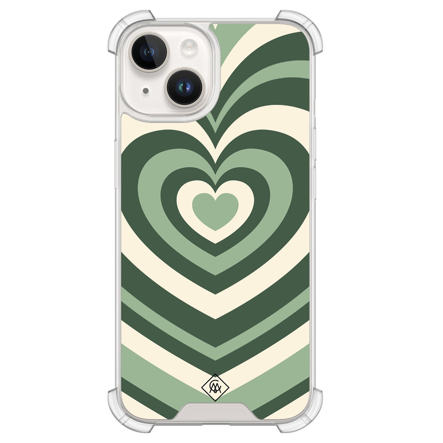 iPhone 14 siliconen shockproof hoesje - Groen hart swirl