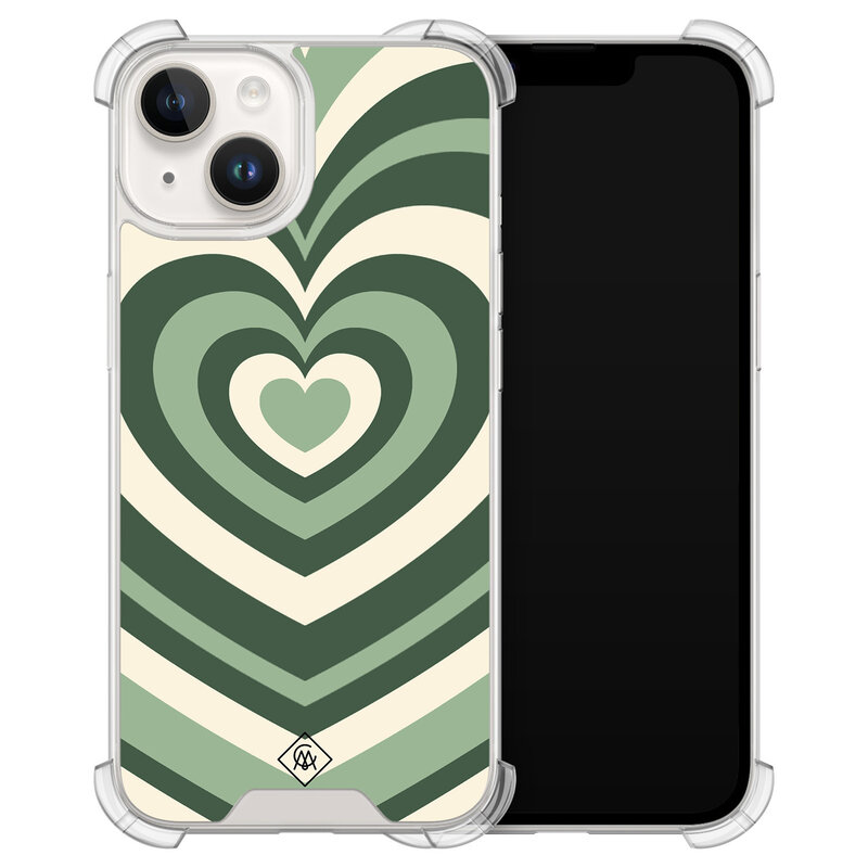 Casimoda iPhone 14 siliconen shockproof hoesje - Groen hart swirl