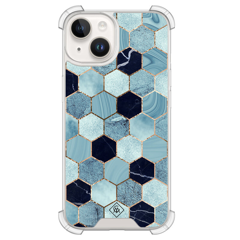 Casimoda iPhone 14 siliconen shockproof hoesje - Blue cubes