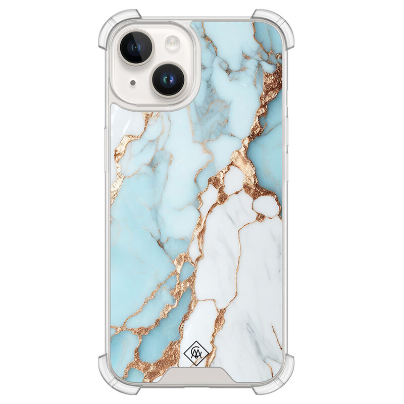 Casimoda iPhone 14 siliconen shockproof hoesje - Marmer lichtblauw