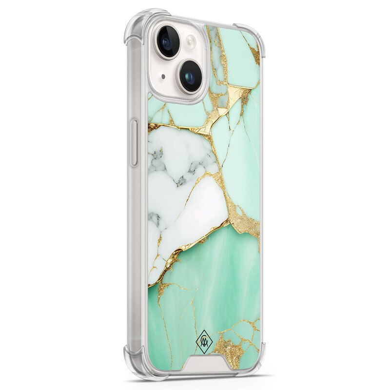Casimoda iPhone 14 siliconen shockproof hoesje - Marmer mintgroen