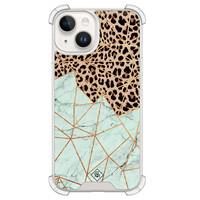 Casimoda iPhone 14 siliconen shockproof hoesje - Luipaard marmer mint