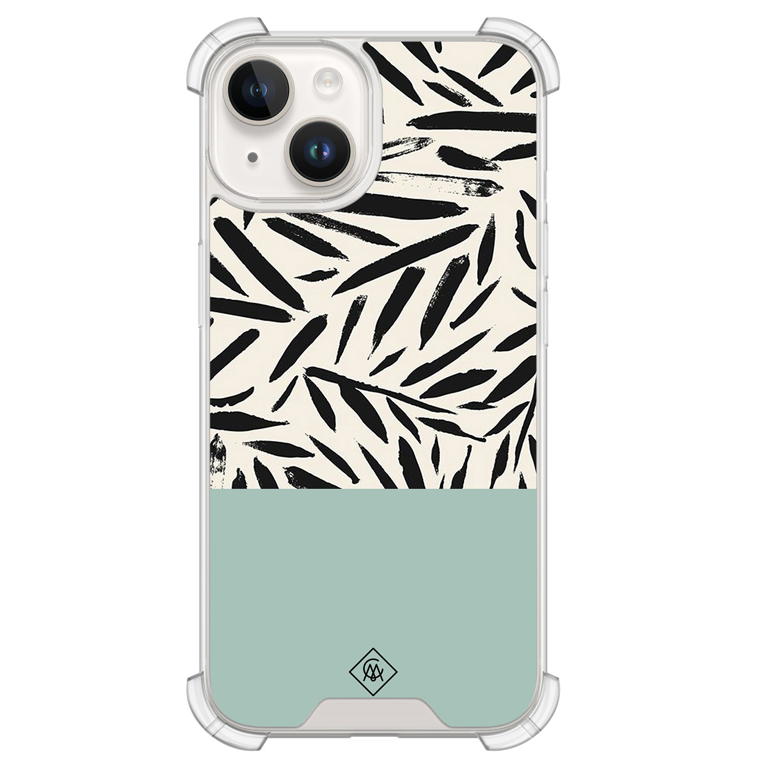 iPhone 14 siliconen shockproof hoesje - Abstract mint palms