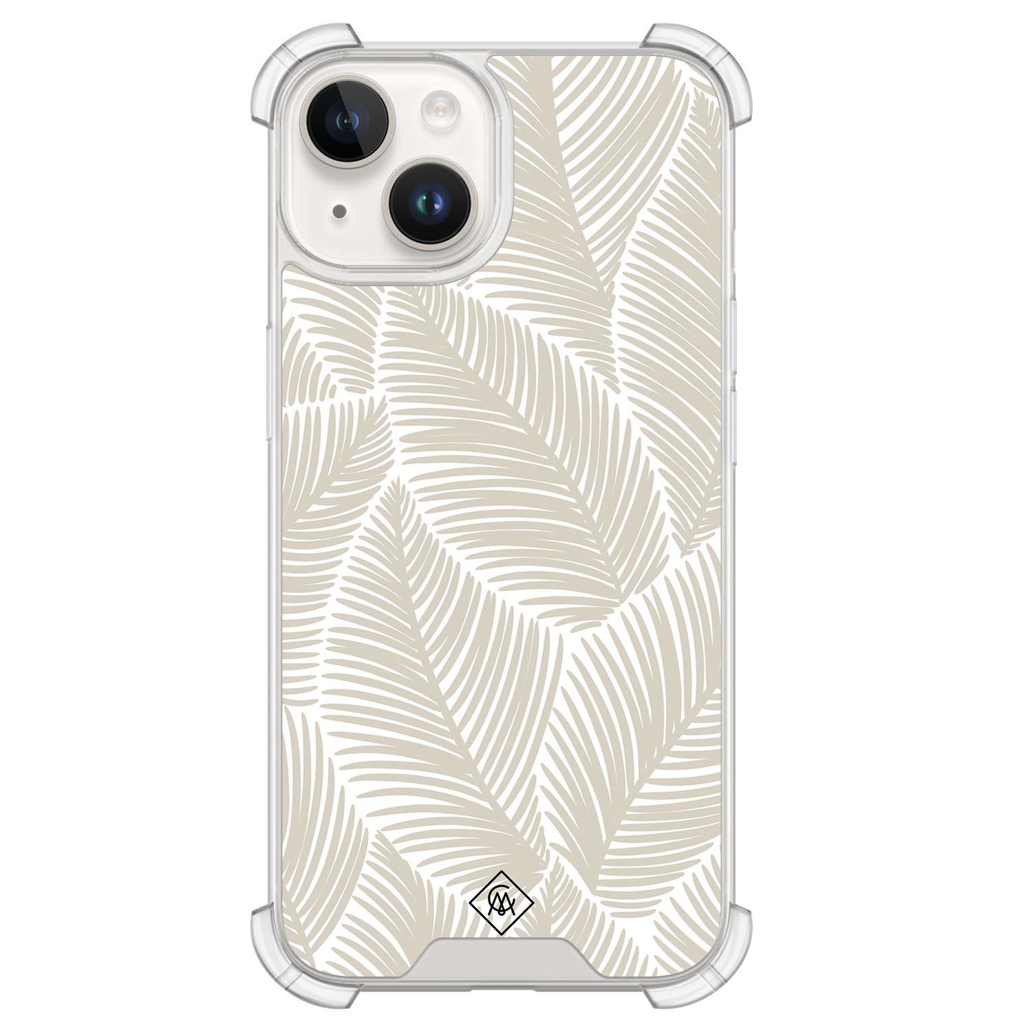 iPhone 14 siliconen shockproof hoesje - Palmy leaves beige