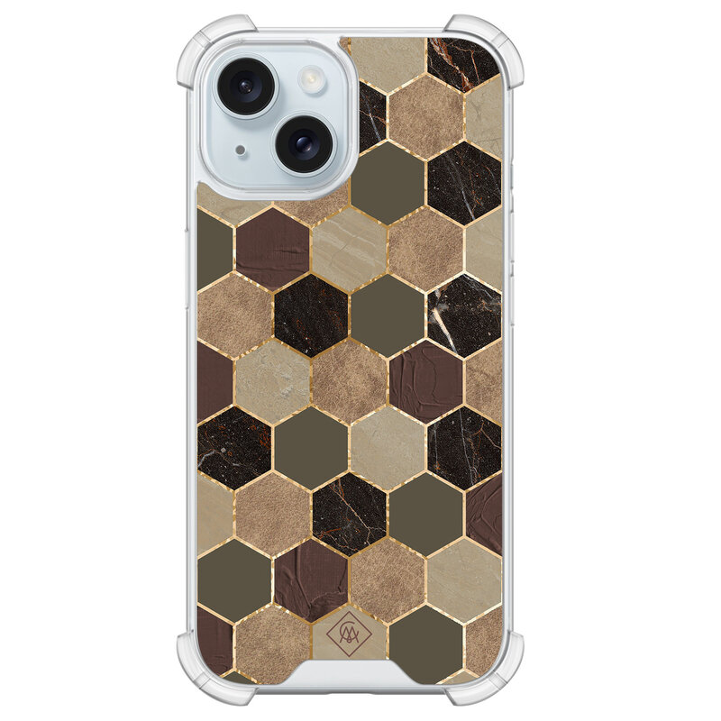 Casimoda iPhone 15 siliconen shockproof hoesje - Kubus groen bruin