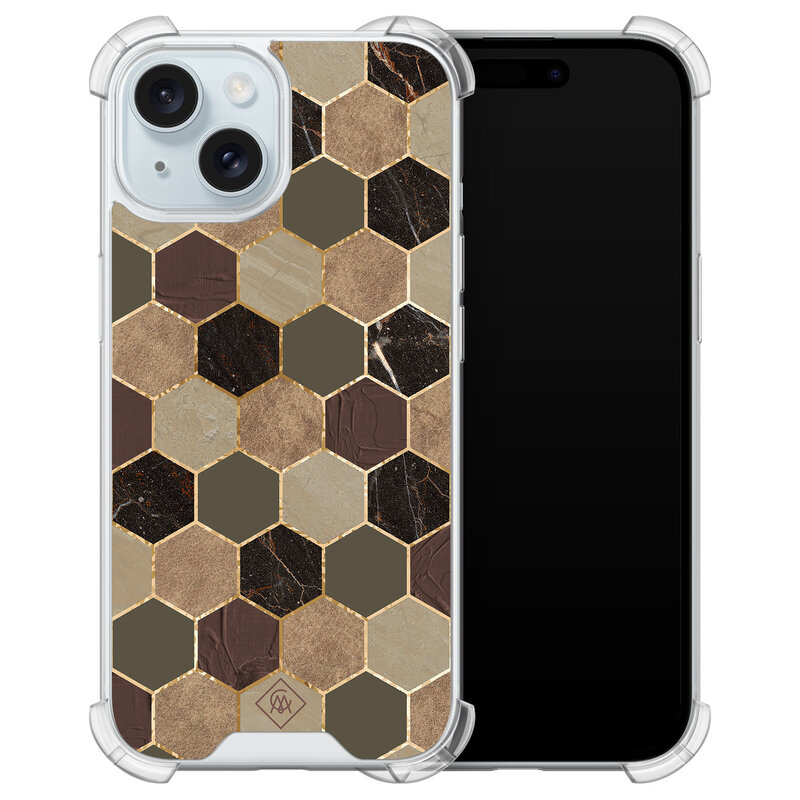 Casimoda iPhone 15 siliconen shockproof hoesje - Kubus groen bruin