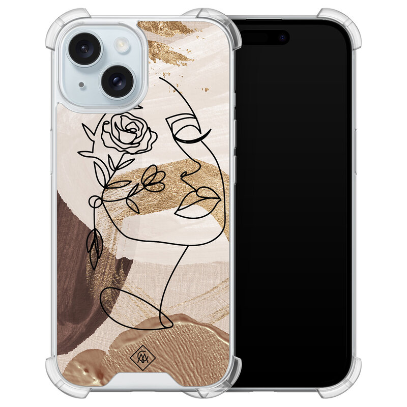Casimoda iPhone 15 siliconen shockproof hoesje - Abstract gezicht bruin