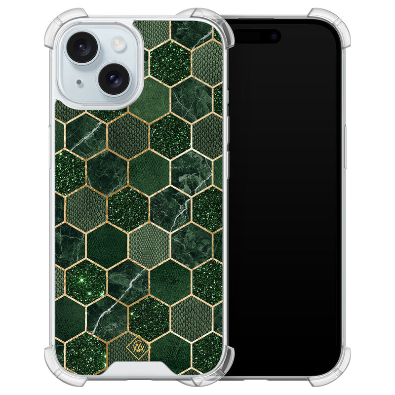 Casimoda iPhone 15 siliconen shockproof hoesje - Kubus groen