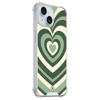 Casimoda iPhone 15 siliconen shockproof hoesje - Groen hart swirl