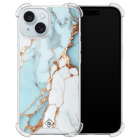 Casimoda iPhone 15 siliconen shockproof hoesje - Marmer lichtblauw