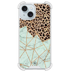 Casimoda iPhone 15 shockproof hoesje - Luipaard marmer mint