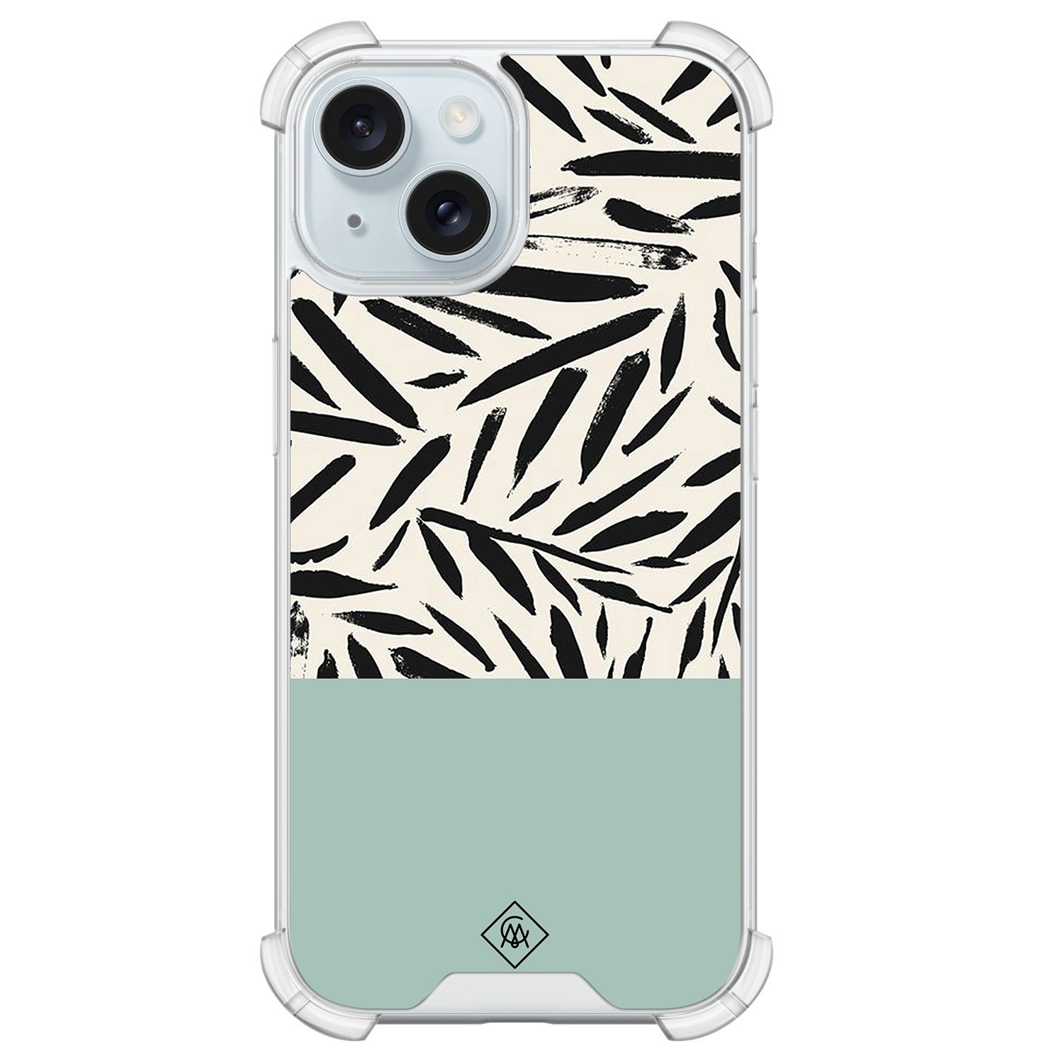 iPhone 15 siliconen shockproof hoesje - Abstract mint palms