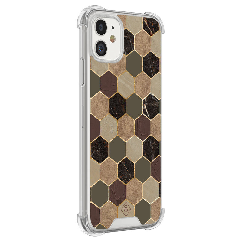 Casimoda iPhone 11 siliconen shockproof hoesje - Kubus groen bruin