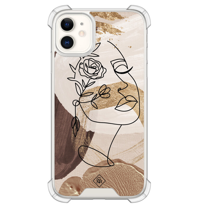 Casimoda iPhone 11 siliconen shockproof hoesje - Abstract gezicht bruin