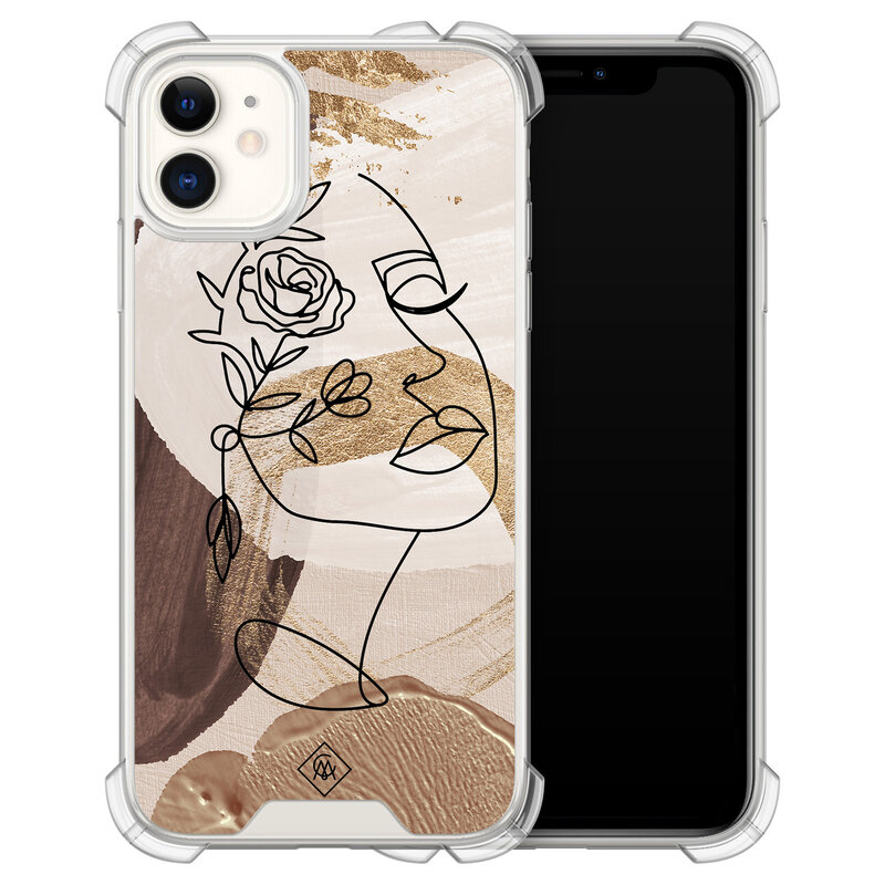 Casimoda iPhone 11 siliconen shockproof hoesje - Abstract gezicht bruin