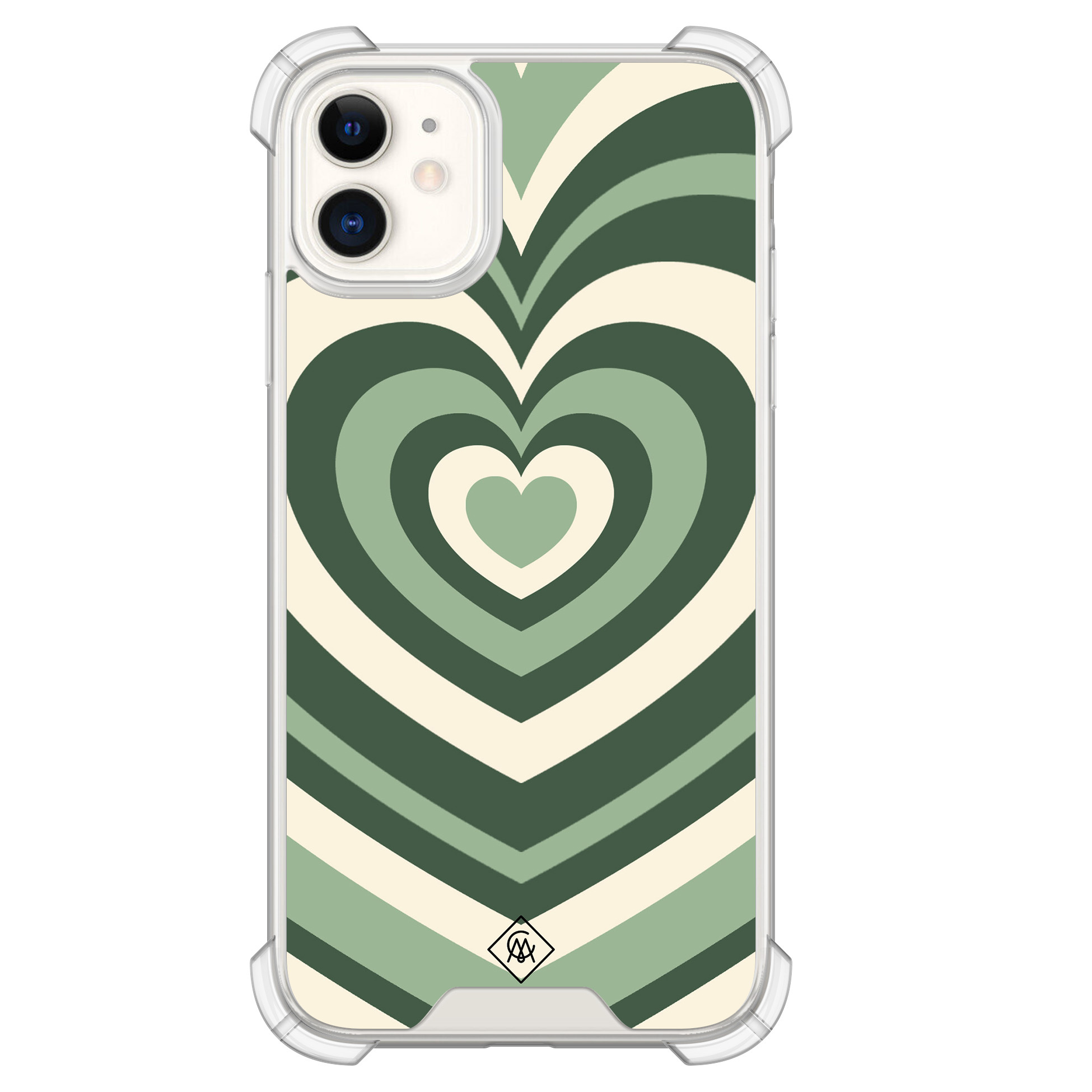 iPhone 11 siliconen shockproof hoesje - Groen hart swirl