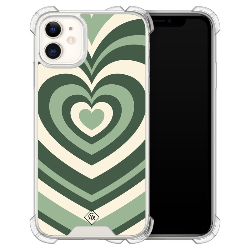 Casimoda iPhone 11 siliconen shockproof hoesje - Groen hart swirl