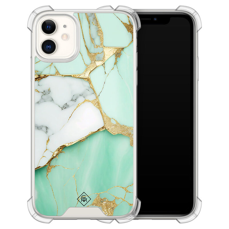 Casimoda iPhone 11 siliconen shockproof hoesje - Marmer mintgroen