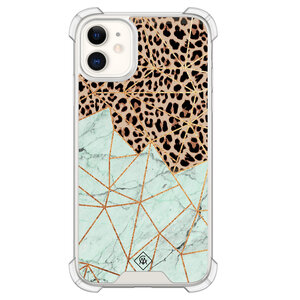 Casimoda iPhone 11 siliconen shockproof hoesje - Luipaard marmer mint