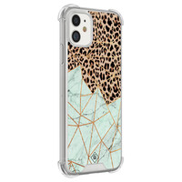 Casimoda iPhone 11 siliconen shockproof hoesje - Luipaard marmer mint