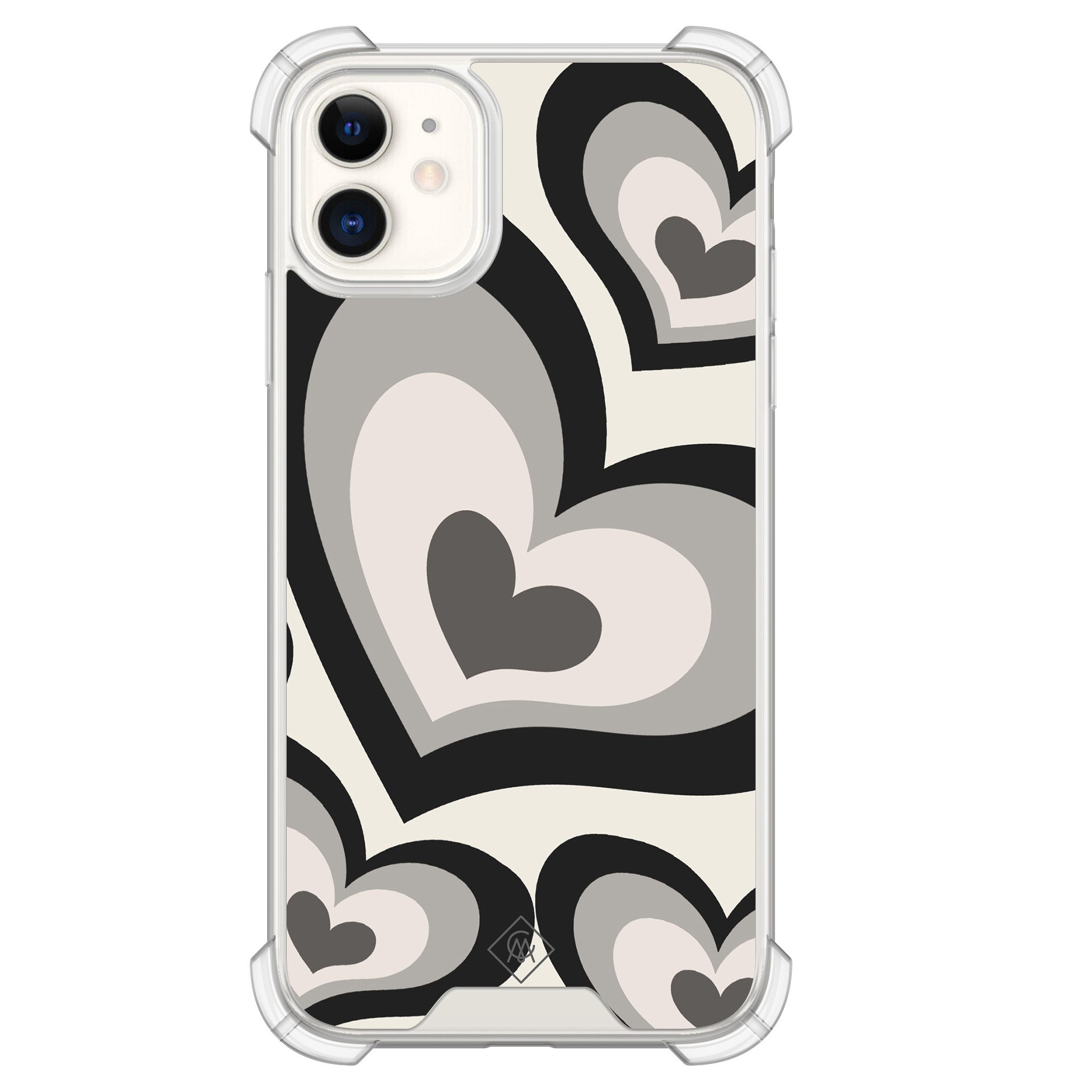 iPhone 11 siliconen shockproof hoesje - Hart swirl zwart