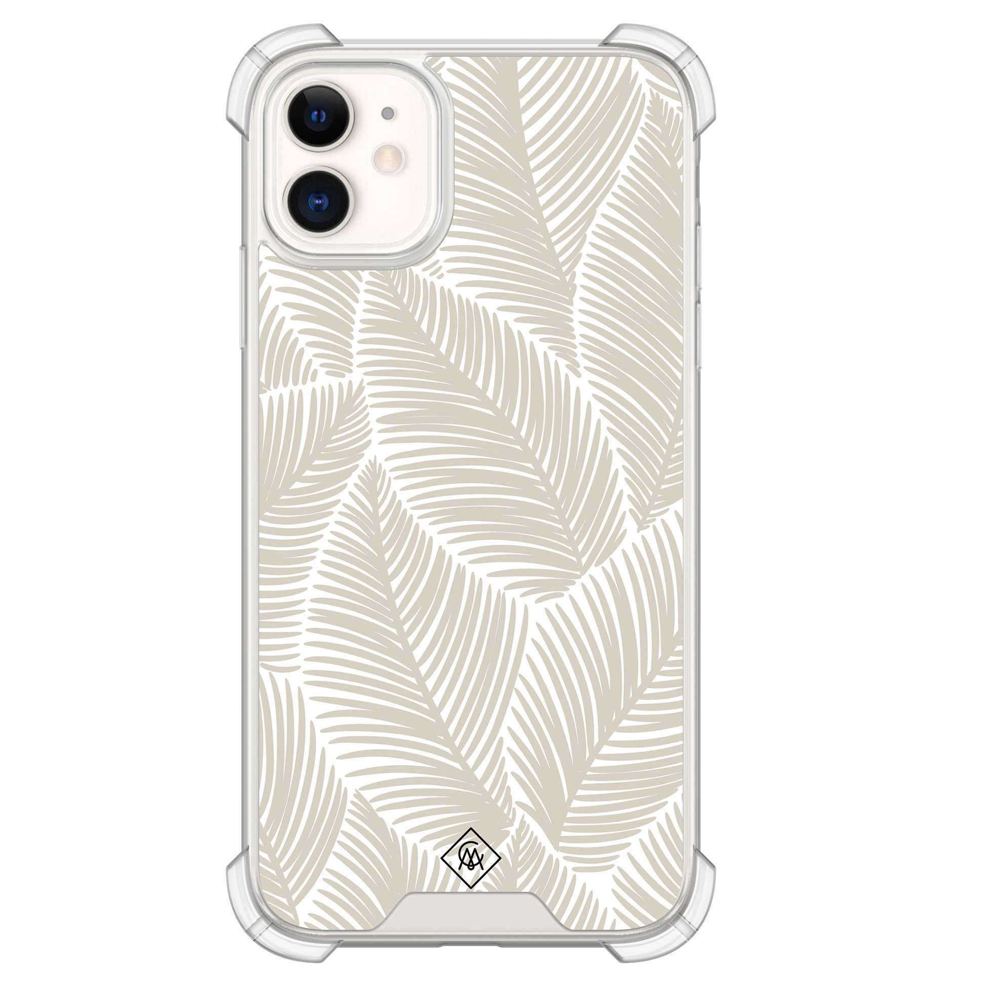 iPhone 11 siliconen shockproof hoesje - Palmy leaves beige