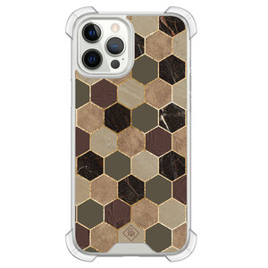 Casimoda iPhone 12 (Pro) siliconen shockproof hoesje - Kubus groen bruin
