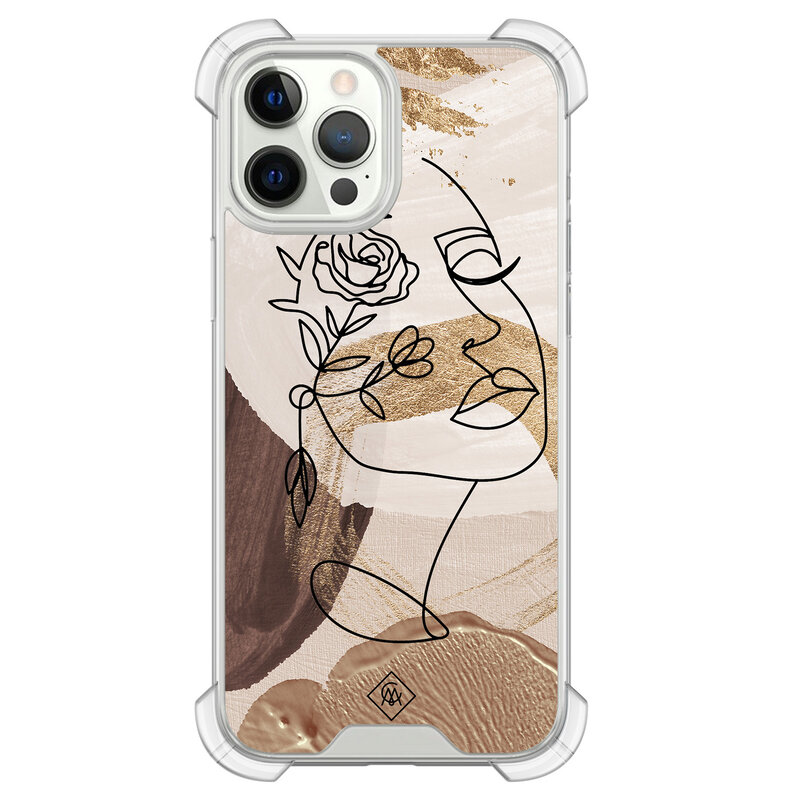 Casimoda iPhone 12 (Pro) siliconen shockproof hoesje - Abstract gezicht bruin