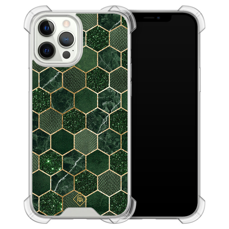 Casimoda iPhone 12 (Pro) siliconen shockproof hoesje - Kubus groen