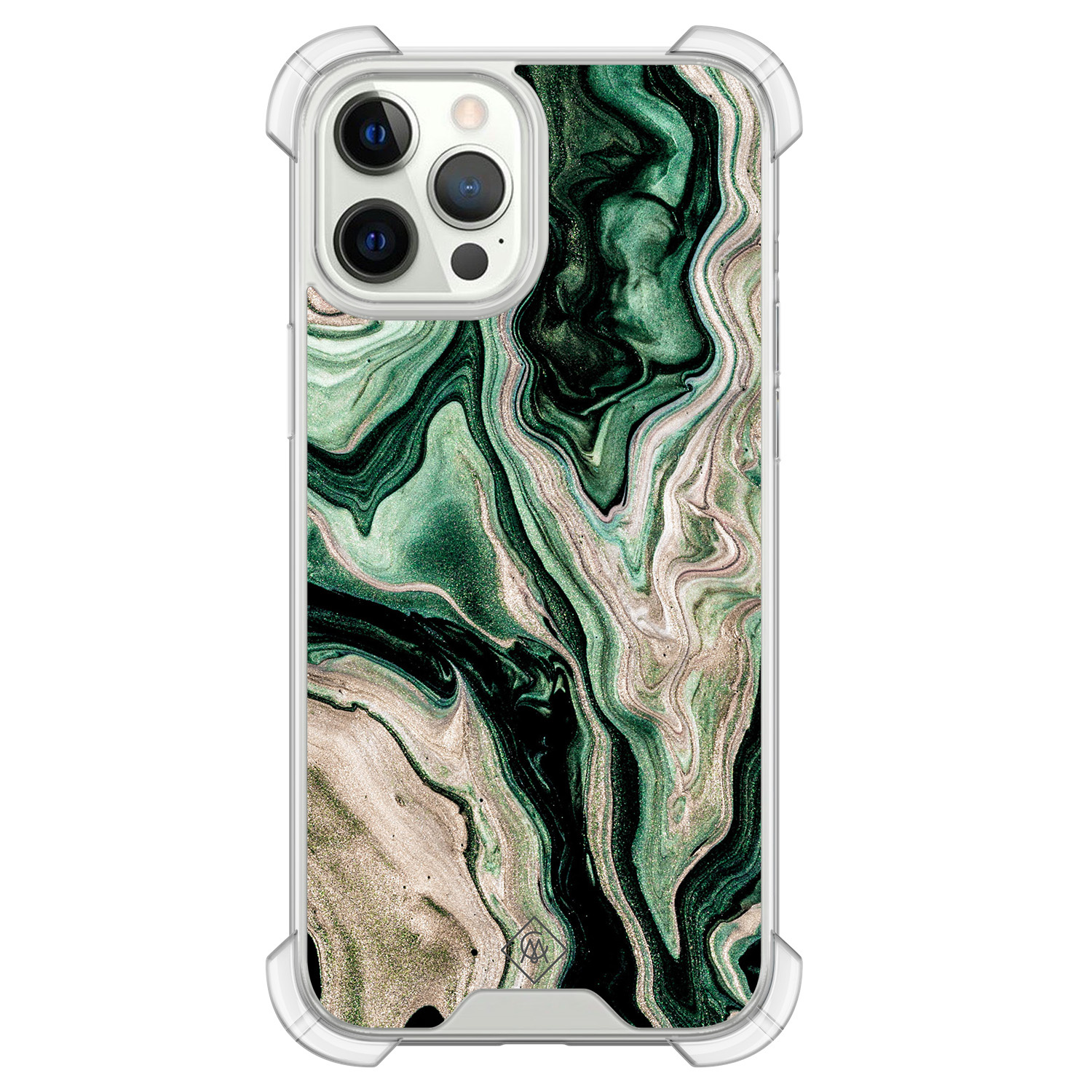 iPhone 12 (Pro) siliconen shockproof hoesje - Green waves