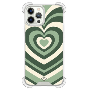 Casimoda iPhone 12 (Pro) siliconen shockproof hoesje - Groen hart swirl