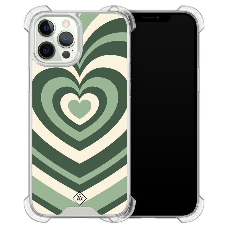 Casimoda iPhone 12 (Pro) siliconen shockproof hoesje - Groen hart swirl