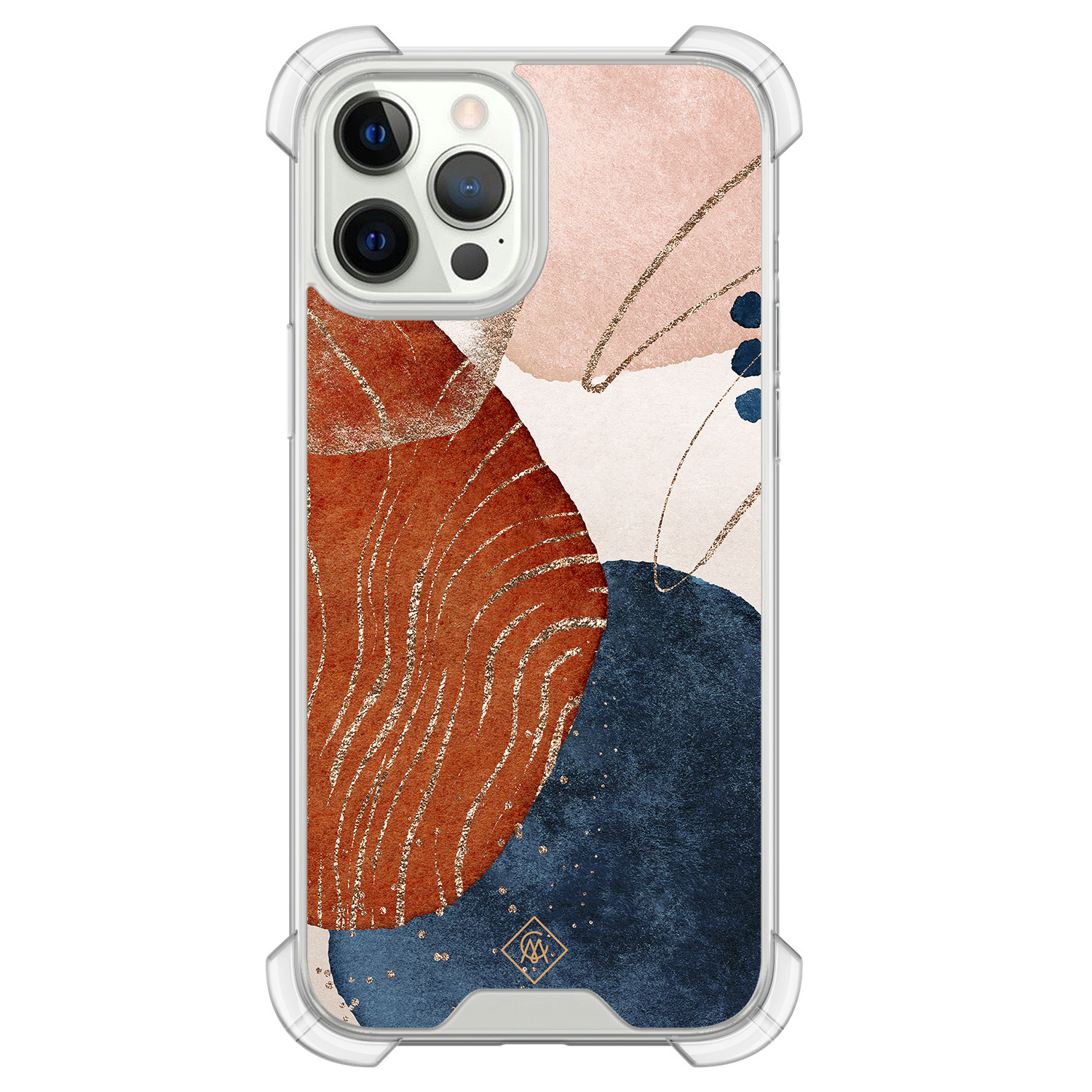 iPhone 12 (Pro) siliconen shockproof hoesje - Abstract terracotta