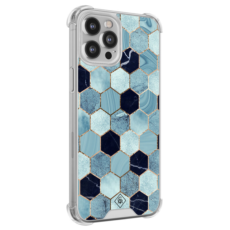 Casimoda iPhone 12 (Pro) siliconen shockproof hoesje - Blue cubes