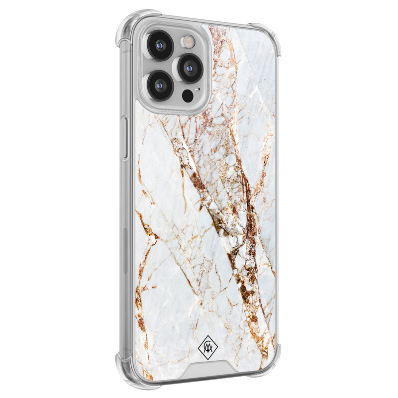 Casimoda iPhone 12 (Pro) siliconen shockproof hoesje - Marmer goud