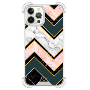 Casimoda iPhone 12 (Pro) siliconen shockproof hoesje - Marmer triangles