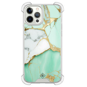 Casimoda iPhone 12 (Pro) siliconen shockproof hoesje - Marmer mintgroen